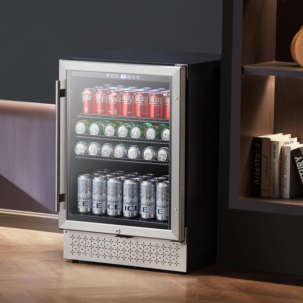 VEVOR Beverage Refrigerator Cooler, 154 Can Beverage Fridge, Mini Fridge with Glass Door, Adjustable Shelves, Digital Temperature Control, Built-in & Freestanding Soda Beer Fridge for Home Office Bar