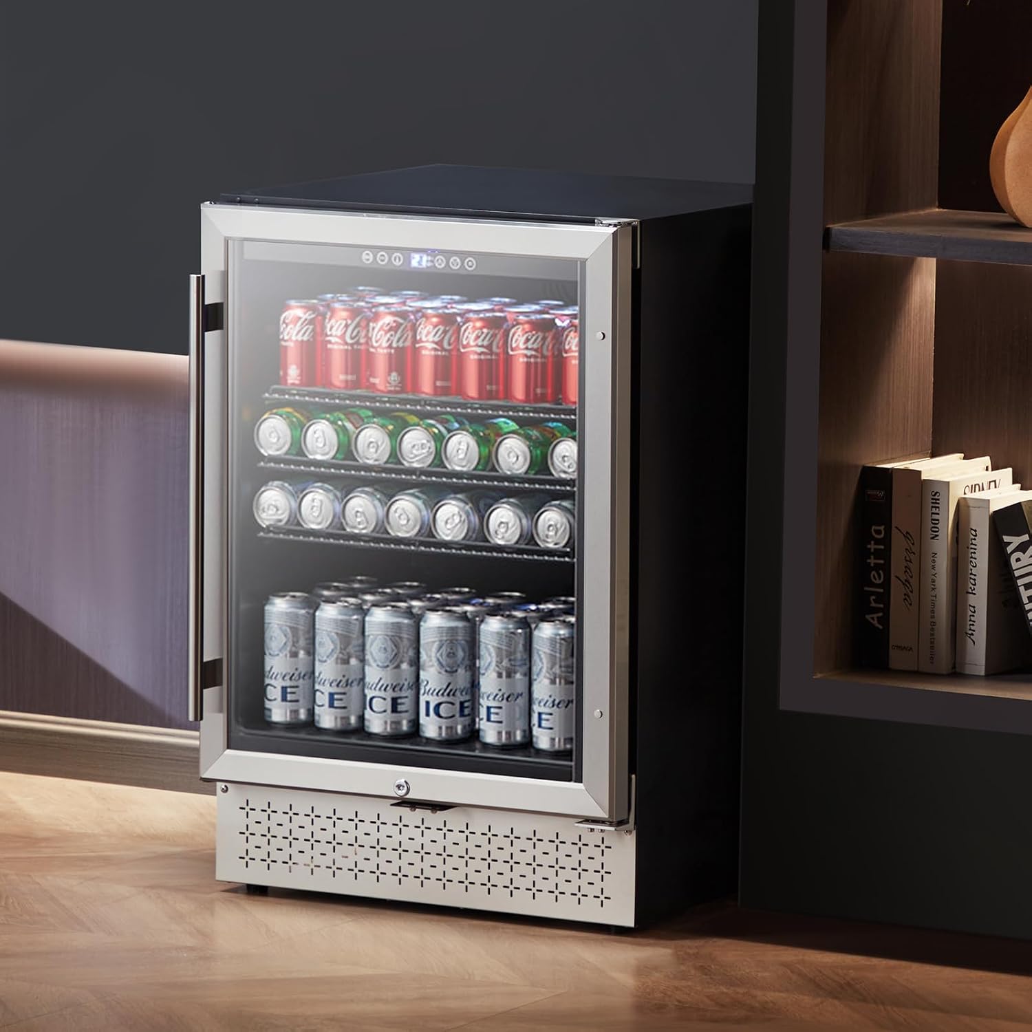 VEVOR Beverage Refrigerator Cooler, 154 Can Beverage Fridge, Mini Fridge with Glass Door, Adjustable Shelves, Digital Temperature Control, Built-in & Freestanding Soda Beer Fridge for Home Office Bar