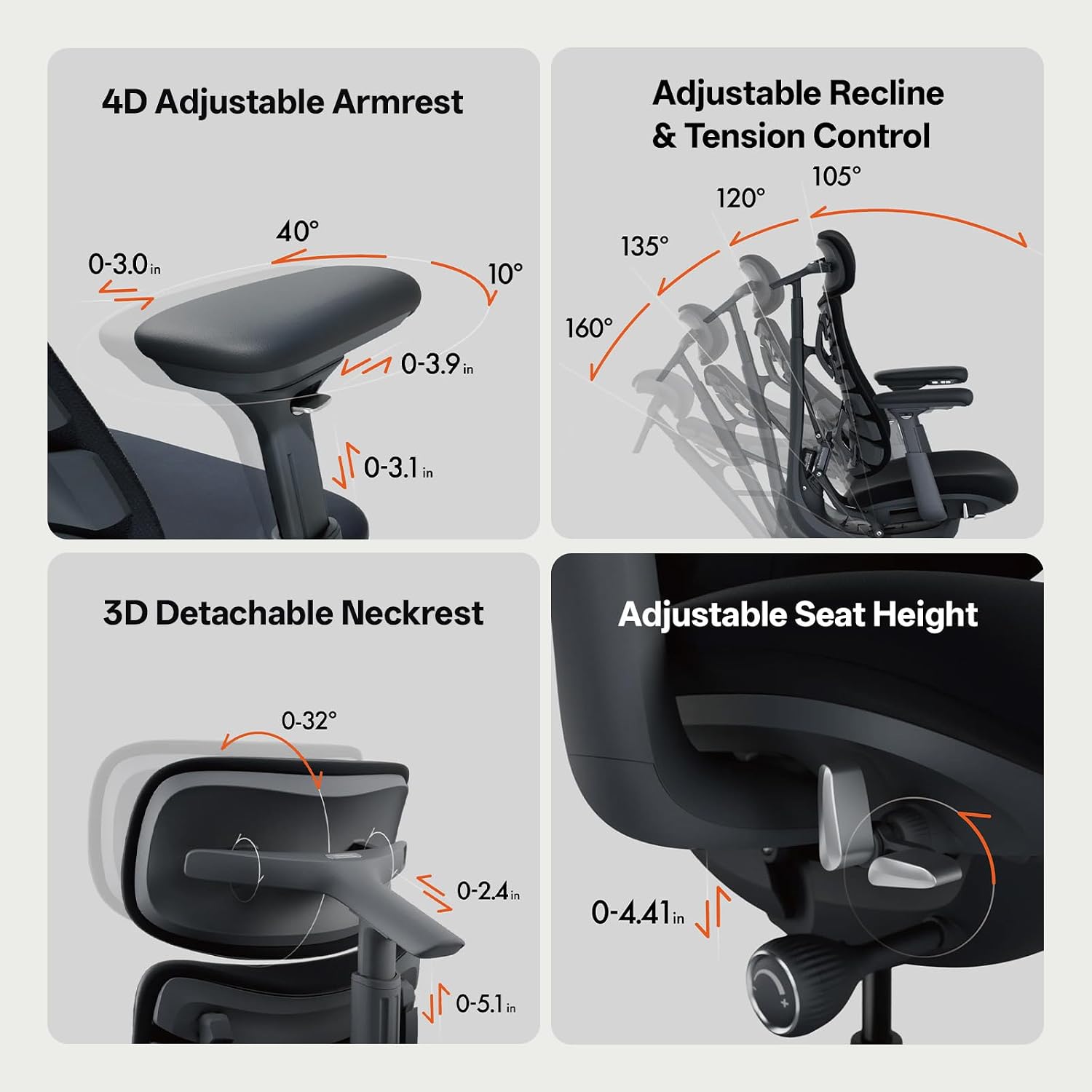 LiberNovo Dynamic Ergonomic Office Chair - Comfy Adjustable Desk Chair with Adaptive Lumbar Support, 160° Recline & Built-in Spine Stretch for Back Comfort, Home Office Long Hours Use, Black+45cm