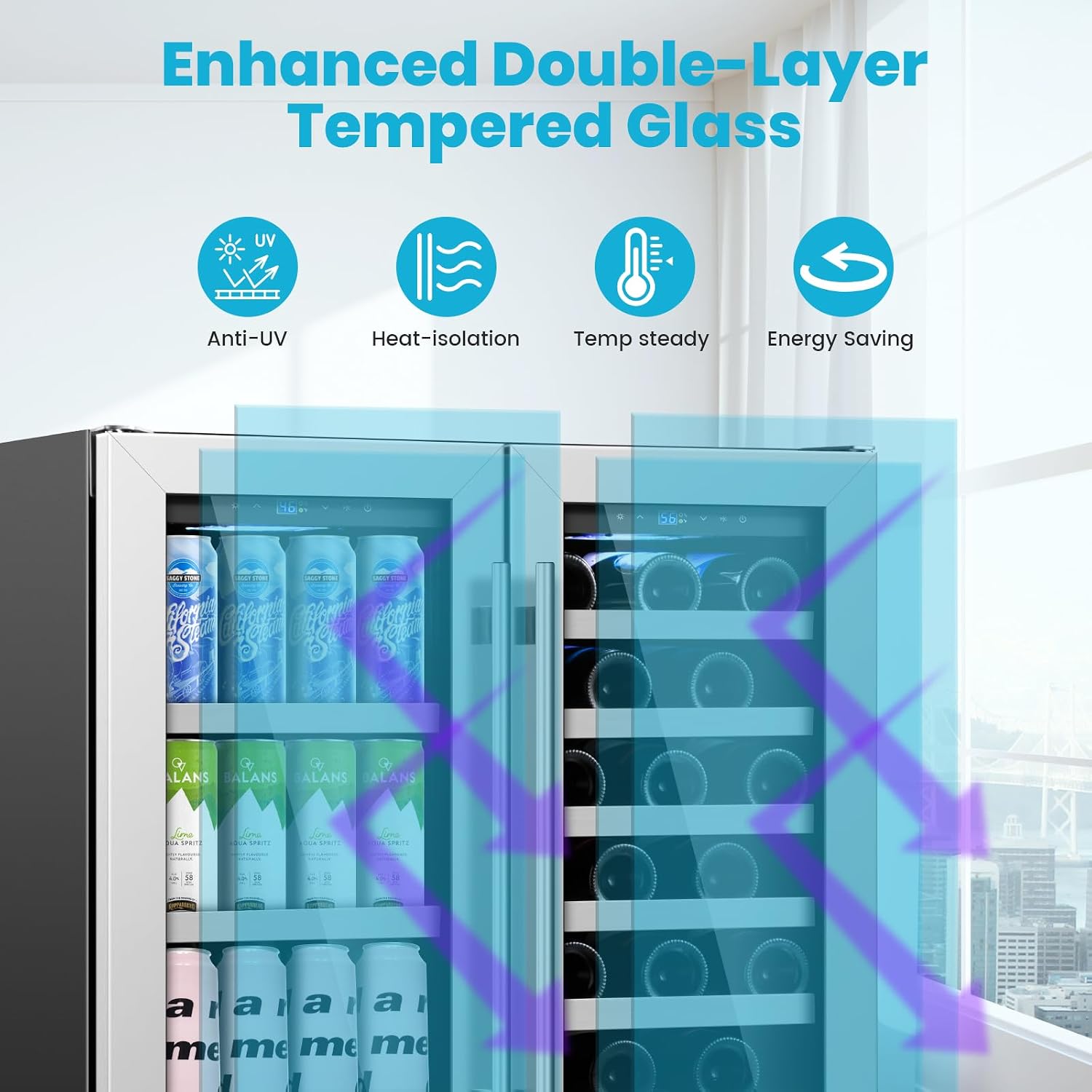 30 Inch Wine and Beverage Refrigerator, Beverage Fridge Cooler Under Counter, Dual Zone Commercial Bar Fridge for Beer with Seamless Stainless Steel Tempered Glass Door, 33 Bottles & 135 Cans