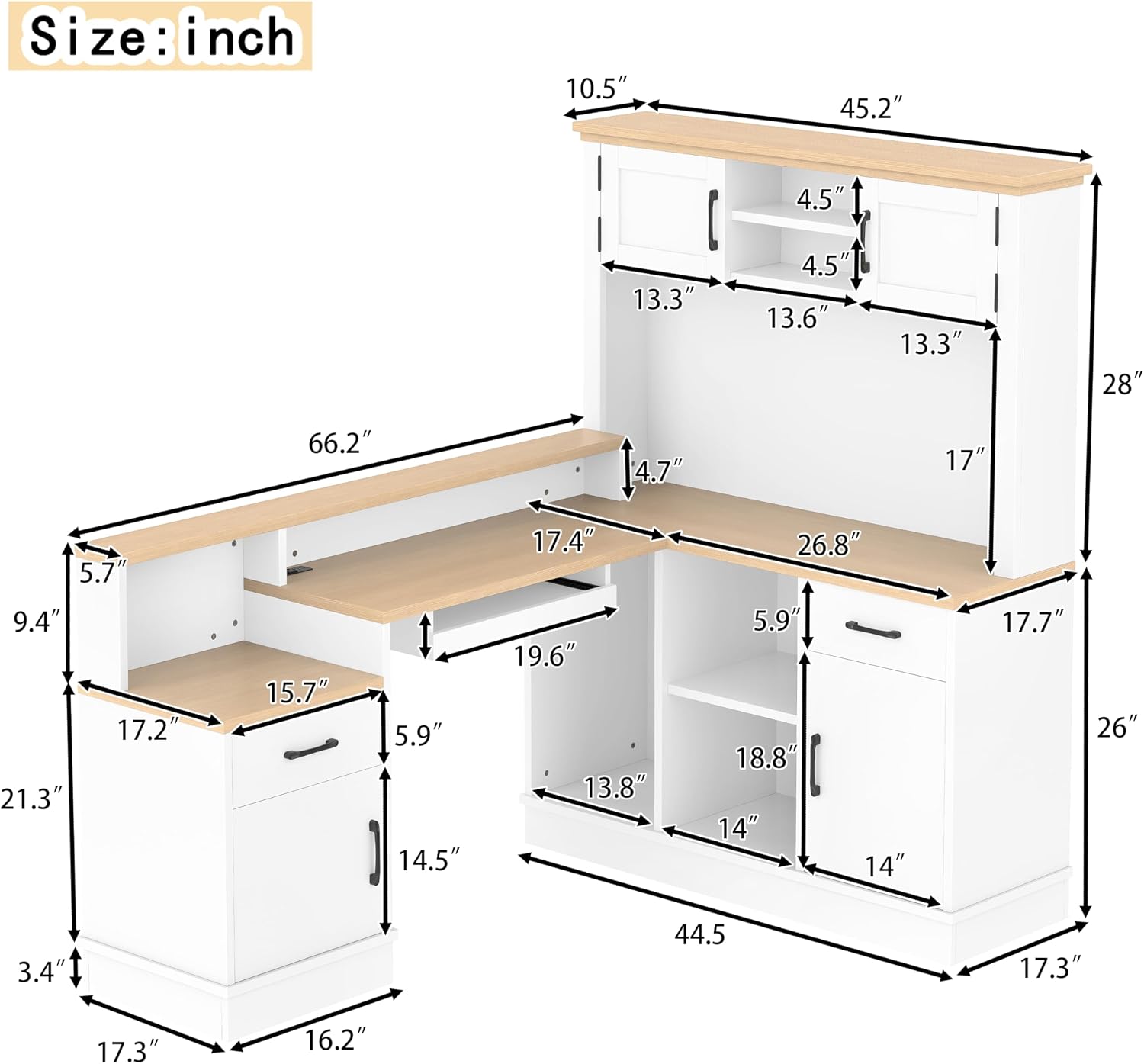 Bellemave L-Shaped Computer Desk with Power Outlet & Storage - Modern Corner Gaming Desk with Bookshelf and Drawers, Study Writing Workstation for Home Office