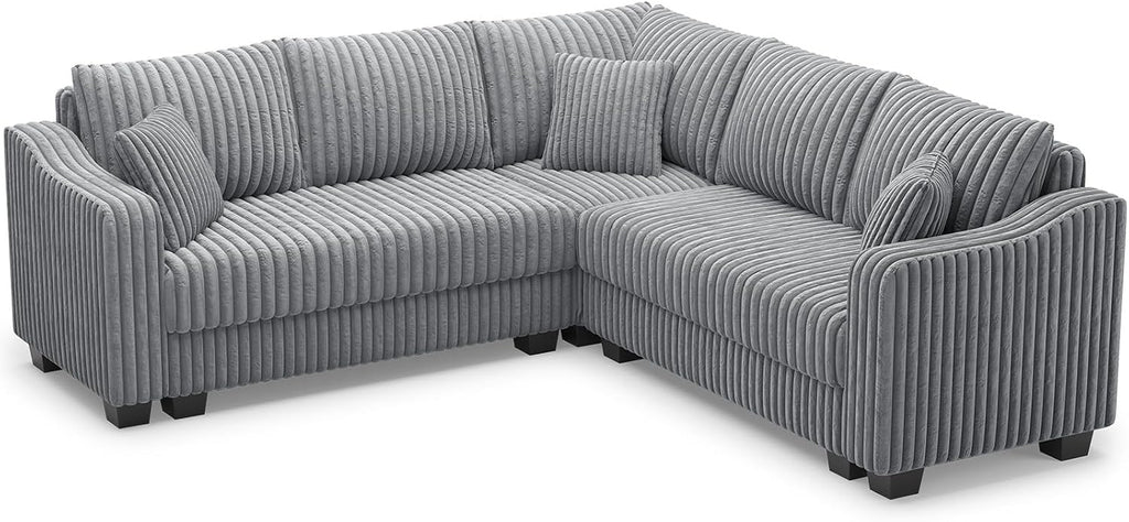Belffin Convertible Sectional Couch with Chaise Corner Sectional Sofa L Shaped Couch Reversible Corner Upholstered Couches for Living Room Corduroy (Light Grey, V Shaped)