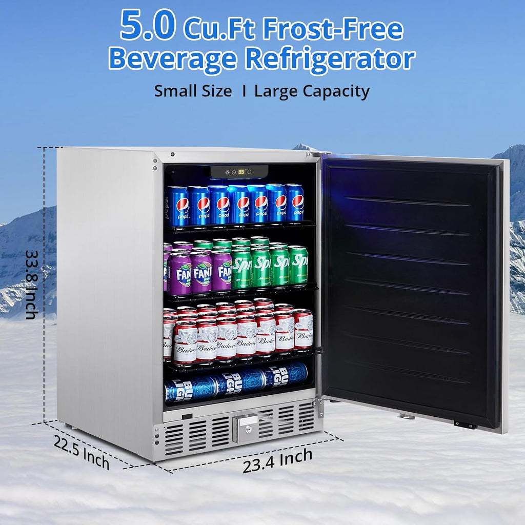 Garvee Beverage Fridge 24 Inch, Stainless Steel Under Counter Beverage Refrigerator 180 Capacity Freestanding Beer Drink Soda Cooler Fridges for Indoor Kitchen, Apart, Office, Home, Supermarket
