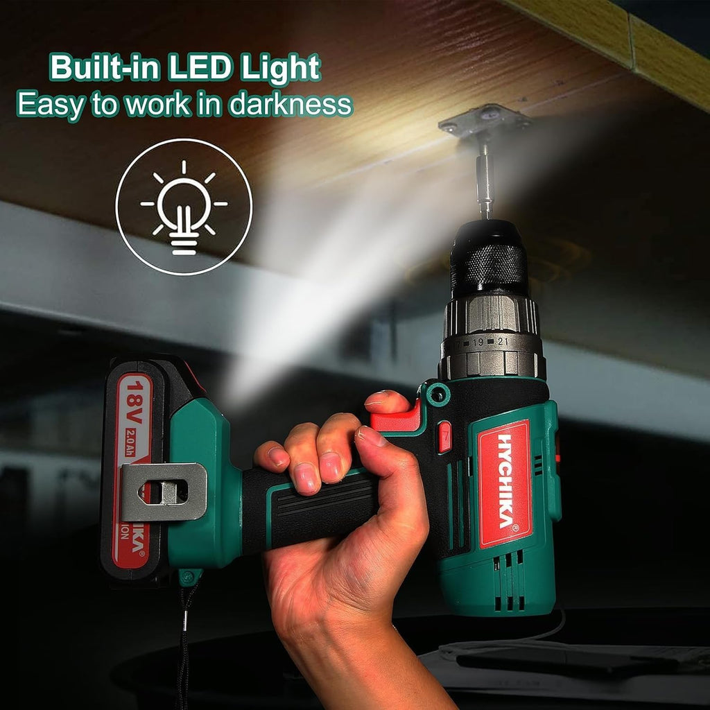 HYCHIKA 18 V Max Cordless Impact Wrench, Cordless Hammer Drill Driver 18V, 2-Tool Power Tool Combo Kit
