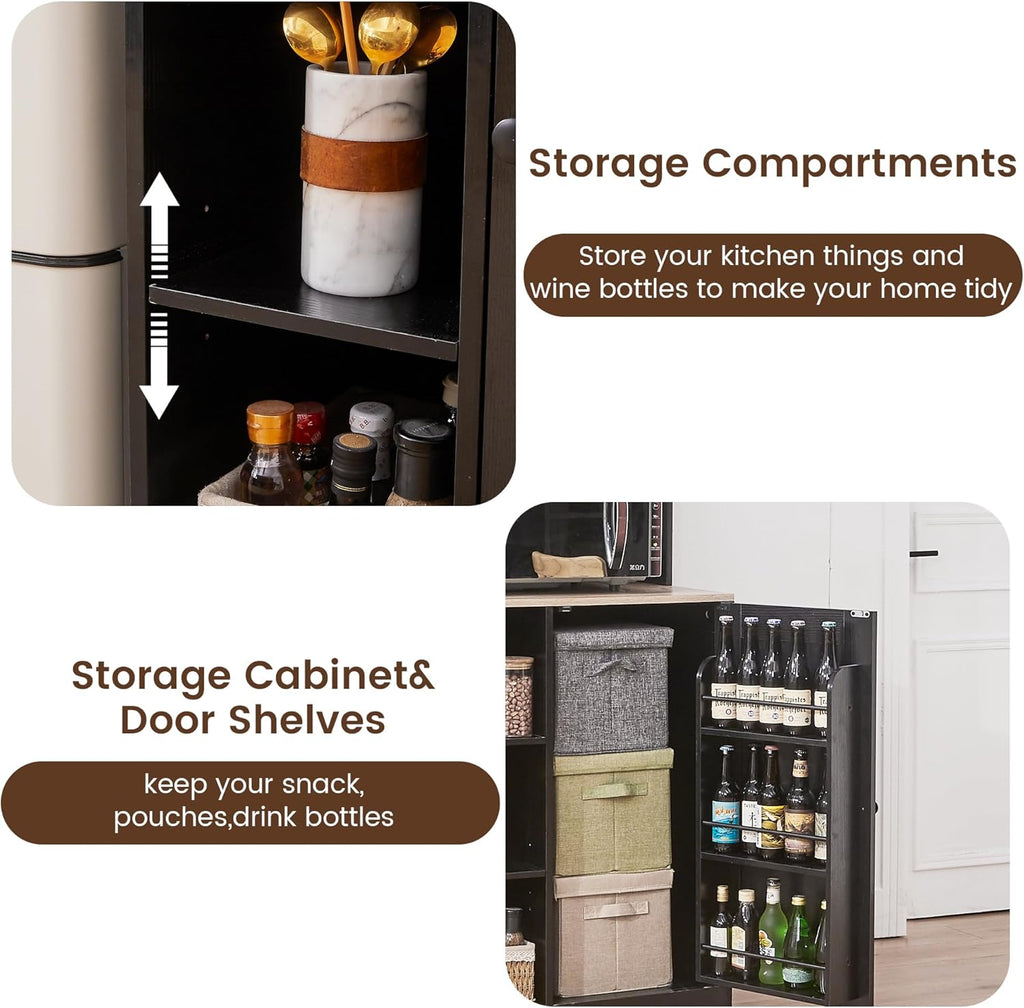 Mini Fridge Cabinet with Storage, Coffee Bar Cabinet with Mini Fridge Space and Power Outlet, Liquor Wine Bar Cabinet with Microwave Shelf, Beverage Station for Kitchen, Dorm, Living Room
