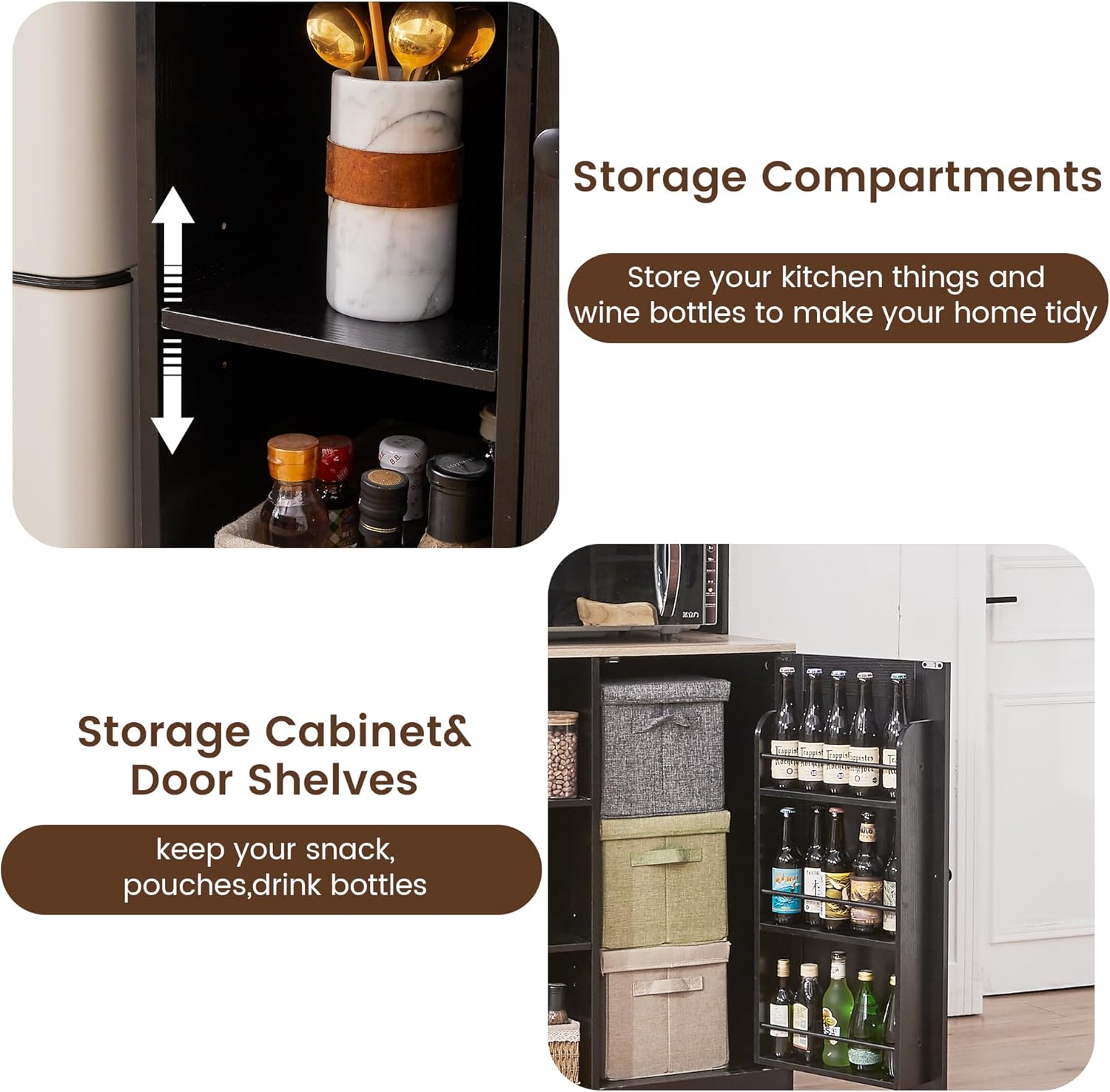 Mini Fridge Cabinet with Storage, Coffee Bar Cabinet with Mini Fridge Space and Power Outlet, Liquor Wine Bar Cabinet with Microwave Shelf, Beverage Station for Kitchen, Dorm, Living Room