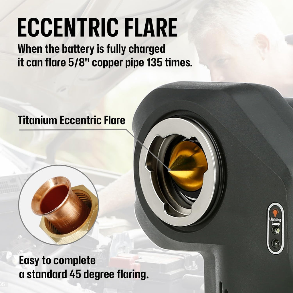 Electric Flaring Tool Kit 1/4' - 3/4' Power Flaring Tool Kit, Copper Flaring Tool HVAC Flare Gauge 5 Sizes Clamps 45 Degree Eccentric Copper Tube Flare Gauge Set with 2200mAh for Copper Aluminum Pipe