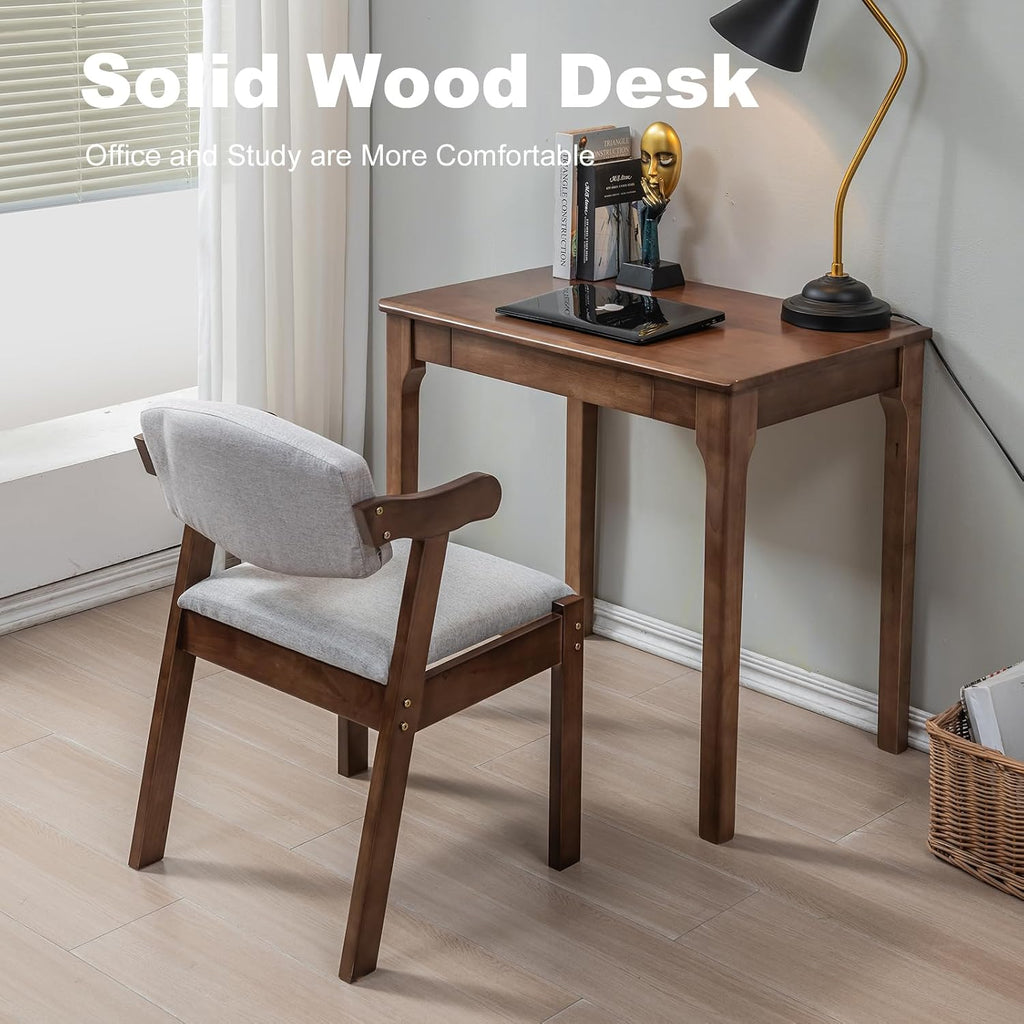 Solid Wood Desk, Gaming Study Home Office Desks for Work, Student PC Desk for Bedroom, Small Computer Desk for Small Spaces, Easy to Assemble (Walnut Color, 31inch)