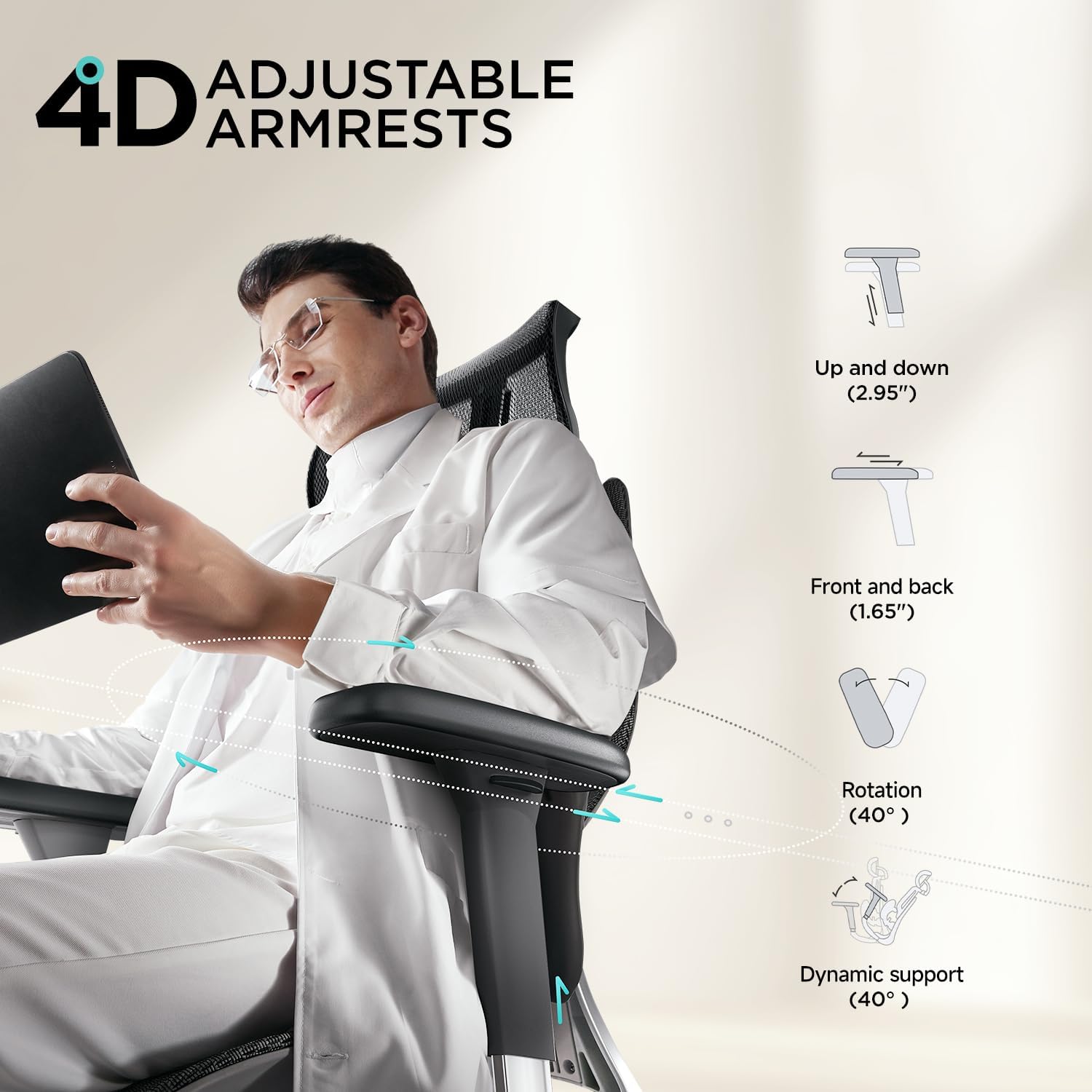 Hbada E3 Air Ergonomic Office Chair, Big and Tall Office Chair - with 3-Zone Dynamic Lumbar Support, 3D Adjustable Headrest, 4D Adjustable Armrests, Swivel, Black(with Footrest)