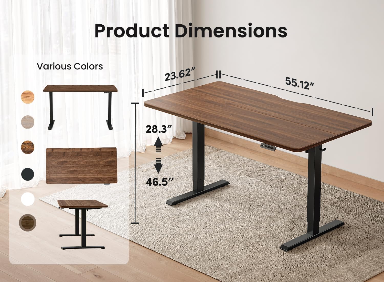 BANTI 55 × 24 Inches Standing Desk, Ergonomic, Electric Height Adjustable, Sit and Stand Up, Computer Office Desk with Splice Board, Black Frame/Black Walnut Top