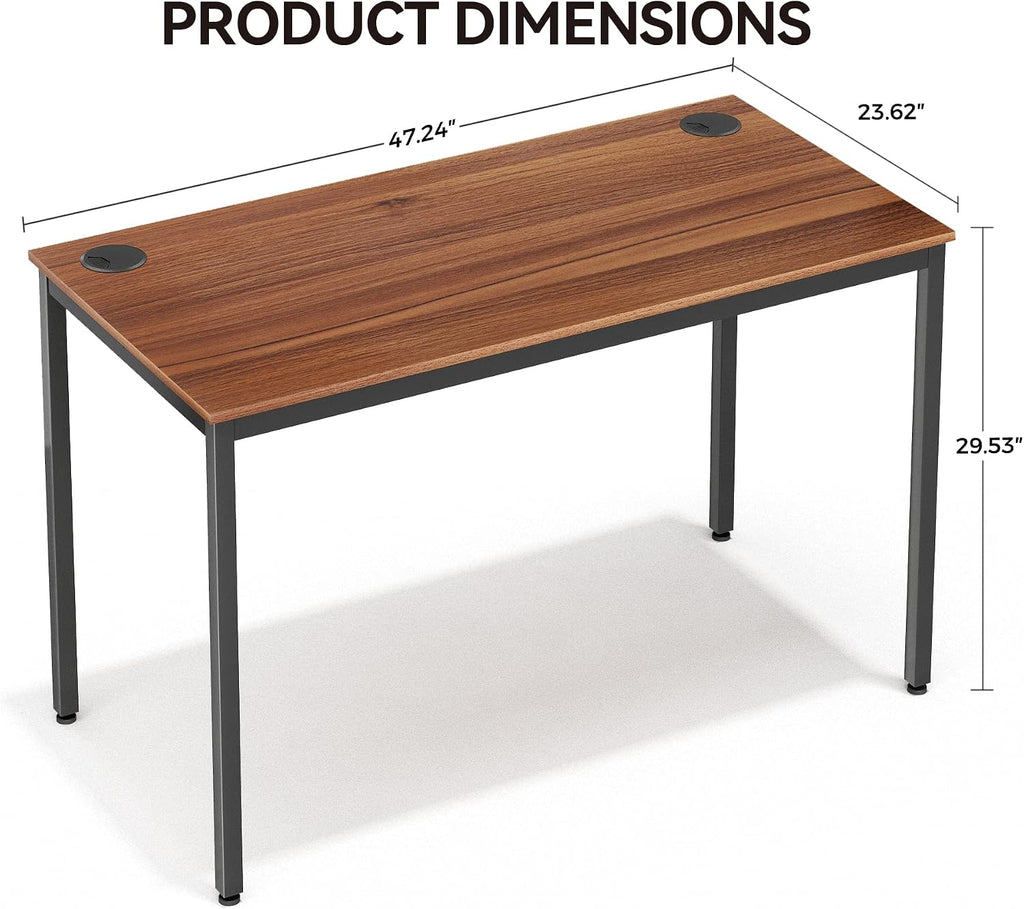 EUREKA ERGONOMIC 47 Inch Teak Home Office Computer Desk, Simple Modern Sturdy Work Study Writing PC Gaming Table for Large Space Adults Teens Kids Sewing Bedroom Kitchen Dinning Room, Black Metal Legs