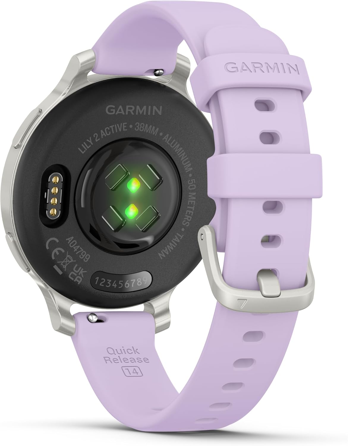 Garmin Lily 2 Active, Silver with Purple Jasmine Silicone Band, Small and Stylish Smartwatch, Built-in GPS, Hidden Display, Patterned Lens, Up to 9 Days Battery Life Power Bank Bundle