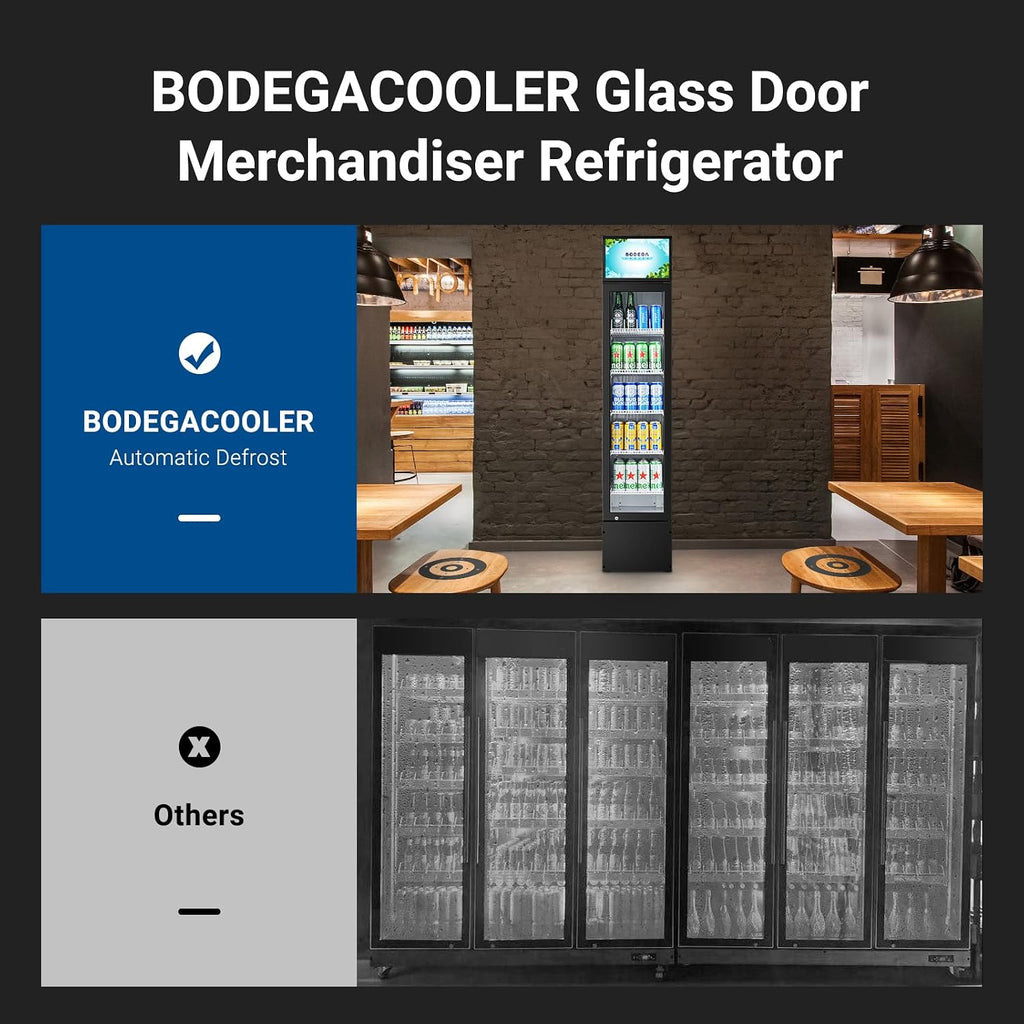 BODEGACOOLER Commercial Merchandiser Refrigerator, 5.7 Cu.Ft Single Swing Glass Door Beverage Cooler, Upright Display Refrigerator with Soft LED Light, Adjustable Shelves, Black