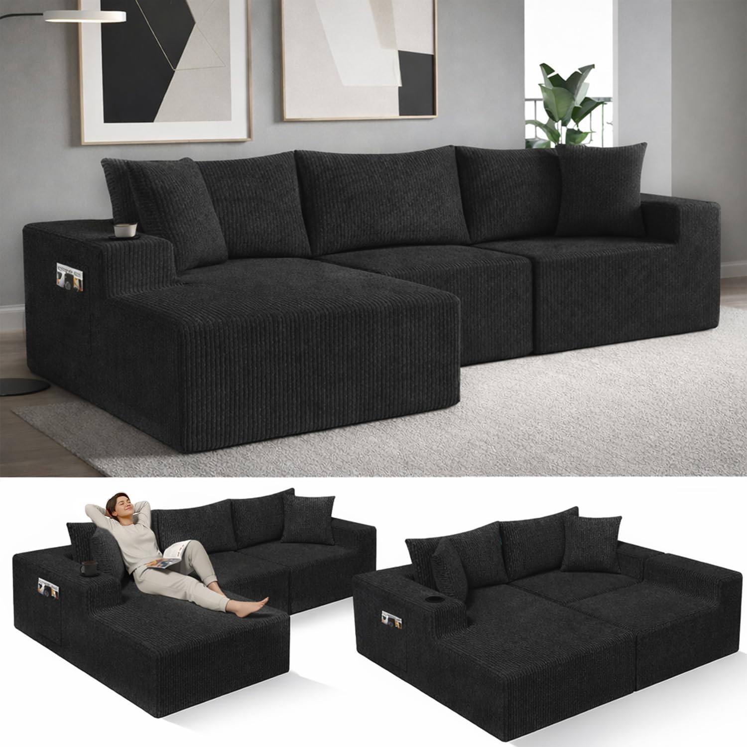 EconoHome Boneless Cloud Sectional Sofa - Plush Deep Seat L-Shaped Couch for Relaxing & Entertaining, Durable Construction & Easy Assembly, Perfect Addition to Any Living Room