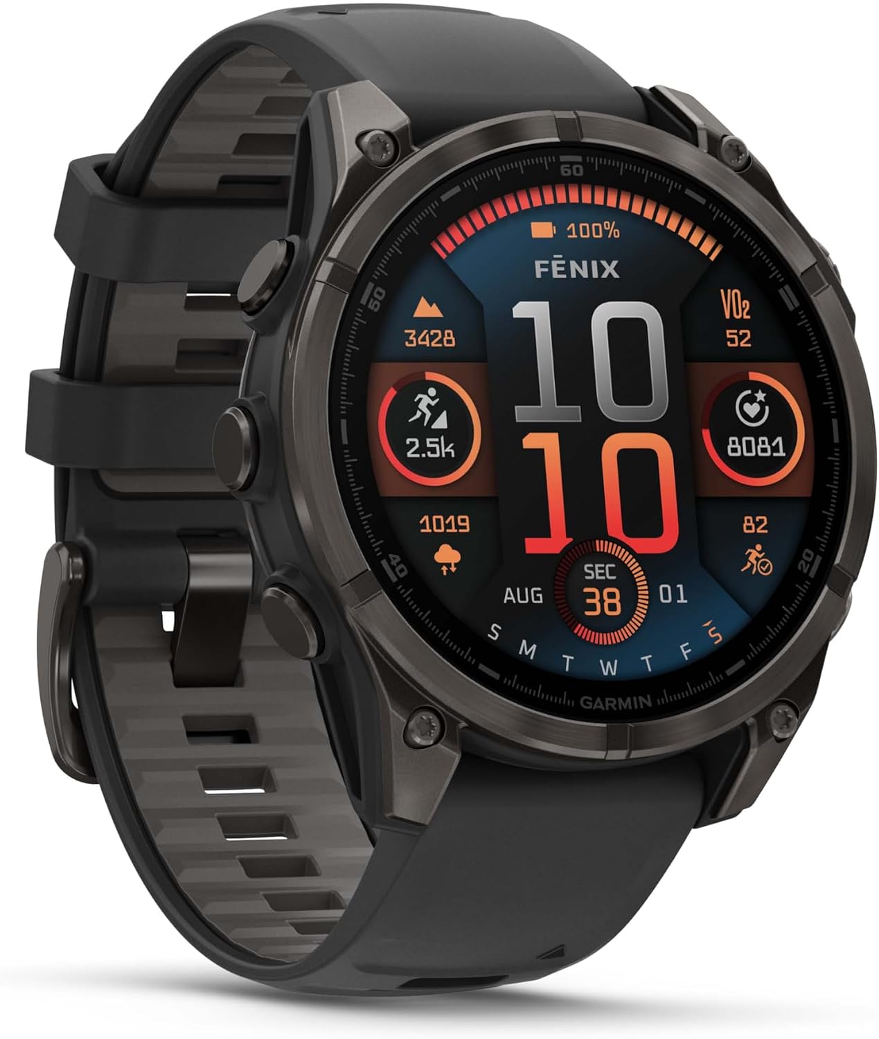 Garmin Fenix 8 47MM AMOLED Sapphire Premium Multisport GPS Smartwatch Carbon Gray DLC Titanium with Gray Silicone Band, Health & Fitness Smart Watch Bundle with Approach Z30 Golf Laser Range Finder