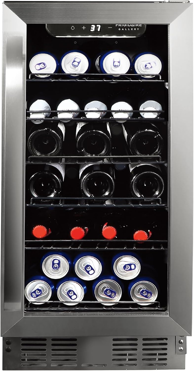 Frigidaire Gallery, 22.5' Wide Beverage Cooler, 30-Bottles Stainless Steel, with Lock, Tempered Glass Door, Frost Free, Glass Door, Stainless Steel, Built-in