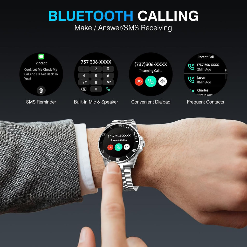 SOUYIE AI Smart Watch, DA GPT Waterproof Smartwatch, 1.19-inch AMOLED Display, 24/7 Heart Rate, Blood Oxygen, Blood Pressure, Sleep Monitor, 107 Sports Modes, Compatible Android and iOS Silver Black