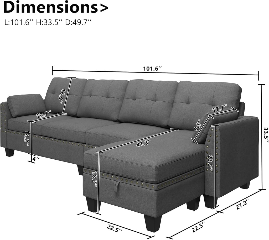 HONBAY Convertible Sectional Sofa L Shaped Couch Reversible Sectional Couches for Living Room,Grey