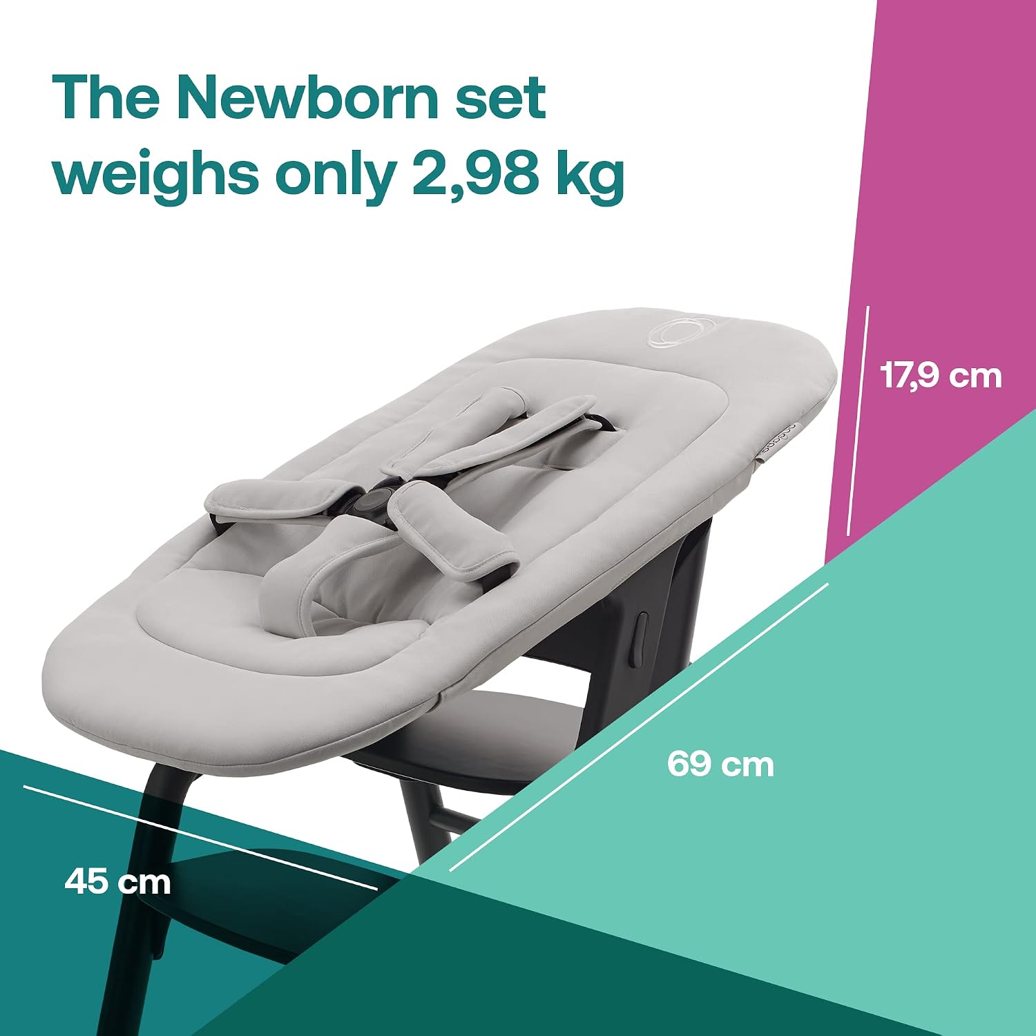 Bugaboo Giraffe Newborn Set – Padded Infant Seat Insert with 5-Point Harness – Ergonomic Baby Lounger Attachment for Giraffe High Chair & Rocker Frame – Birth to 6 Months - Polar White