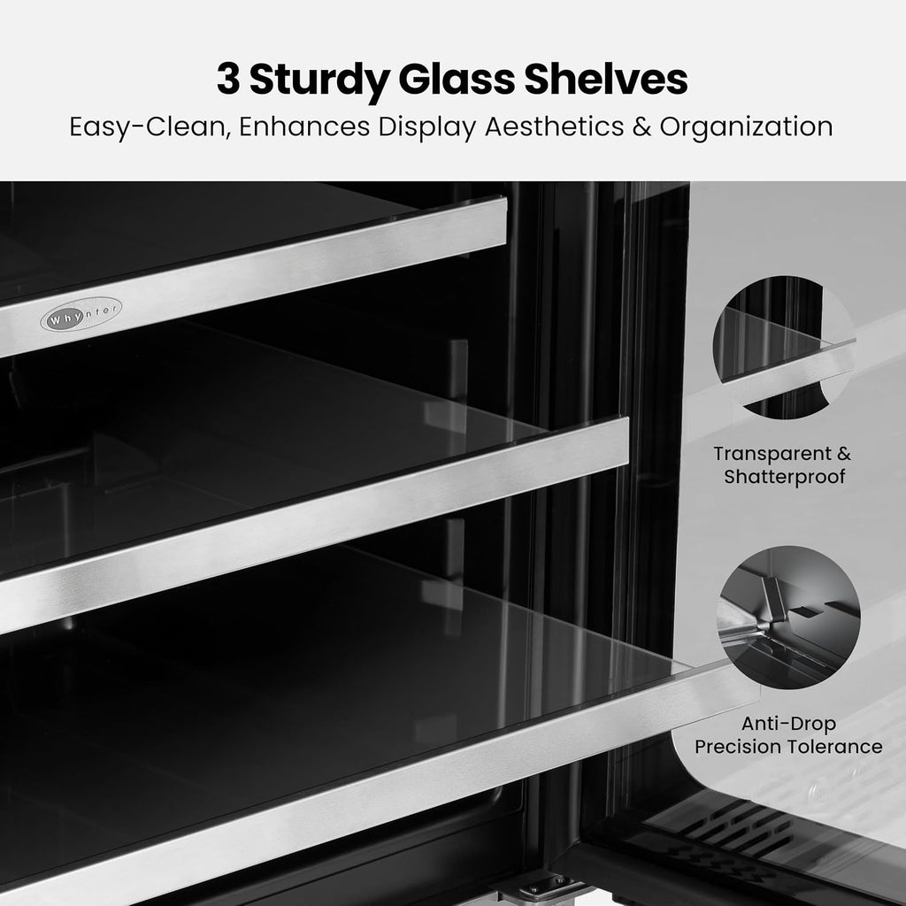 Whynter 48 inch Wine Fridge Cooler 54 Bottles 140 Cans Wine Refrigerator Under Counter with Glass Door 3 LED Built-in or Freestanding Fridge Adjustable Shelves for Home Bar Kitchen 11.3 cu.ft