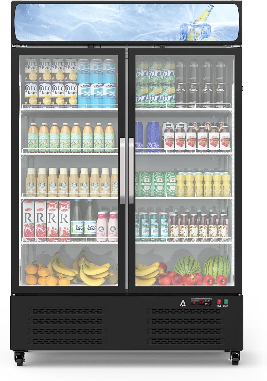 IDEALHOUSE Commercial Glass Door,Beverage Cooler - Upright Display Refrigerator, with LED Lighting for Restaurants, Supermarkets & Cafés | Large Capacity, Adjustable Shelves, Energy Efficient, Black