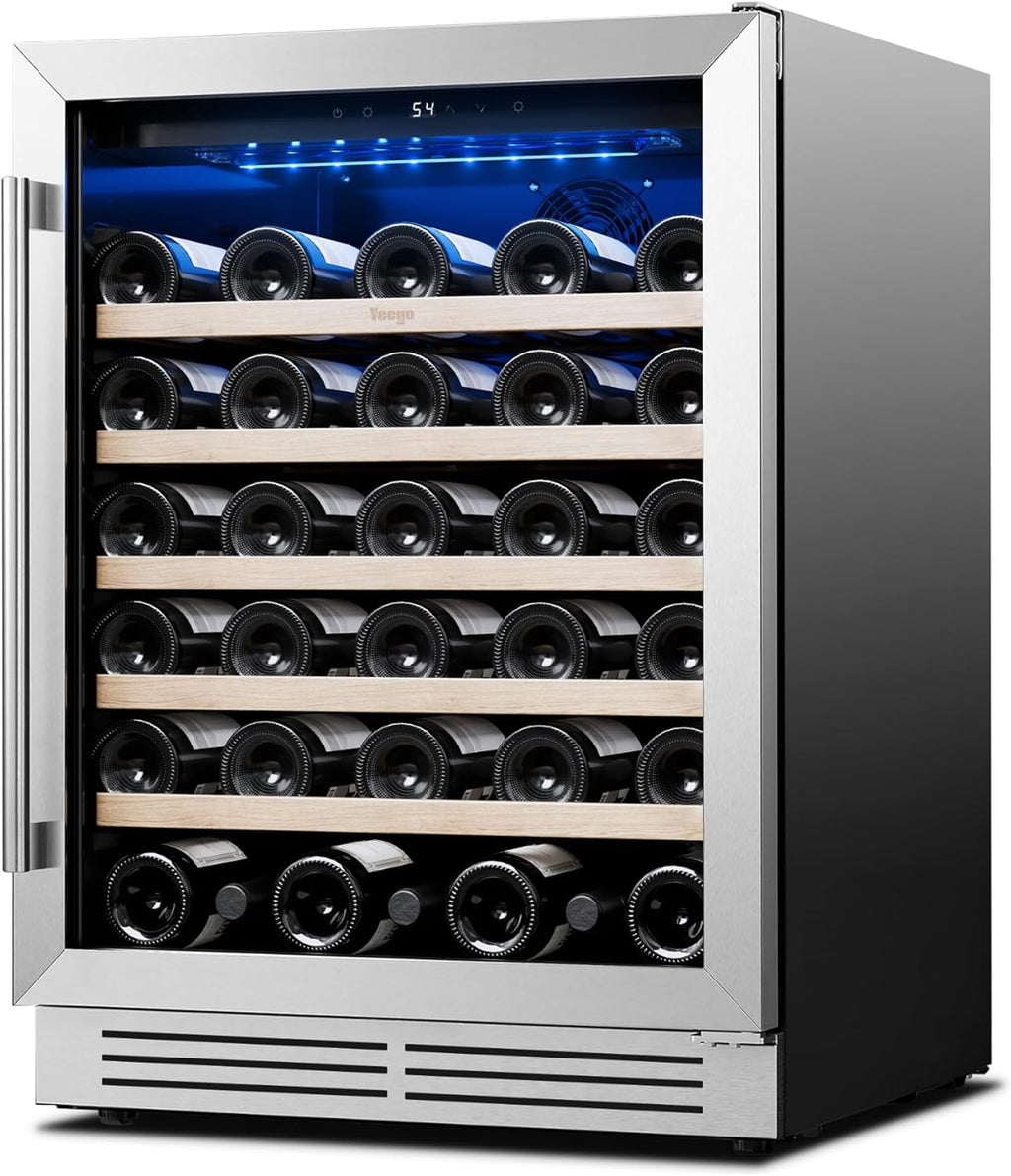 Yeego Wine Fridge Cooler - 24 Inch Wine Fridge Hold 52 Bottles, 40-65°F Wine Refrigerator Glass Door, Built in, Freestanding Under Counter Fridge for Beer Soda Drink Home Bar Office(5.12 Cu.ft)