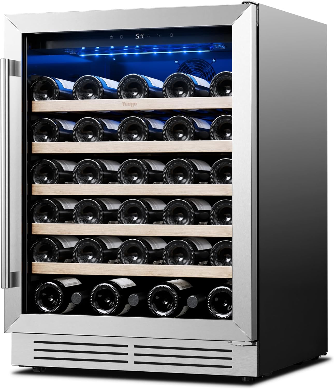 Yeego Wine Fridge Cooler - 24 Inch Wine Fridge Hold 52 Bottles, 40-65°F Wine Refrigerator Glass Door, Built in, Freestanding Under Counter Fridge for Beer Soda Drink Home Bar Office(5.12 Cu.ft)