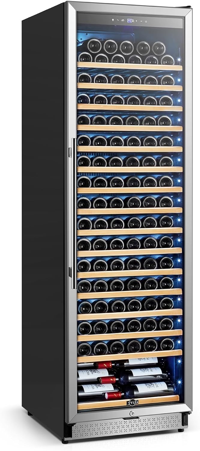 Tylza Wine Fridge 24 Inch, 189 Bottles Large Wine Cooler Refrigerator, Built-in or Freestanding Tall Wine Cooler with Upgraded Compressor, Low Noise, Fast Cooling and Intelligent Temperature Memory