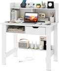 Tangkula White Desk with Hutch & Drawer, Modern Computer Desk with Charging Station USB & Type C Port, Cable Hole, Home Office Desk with Storage Shelves for Study Room Bedroom