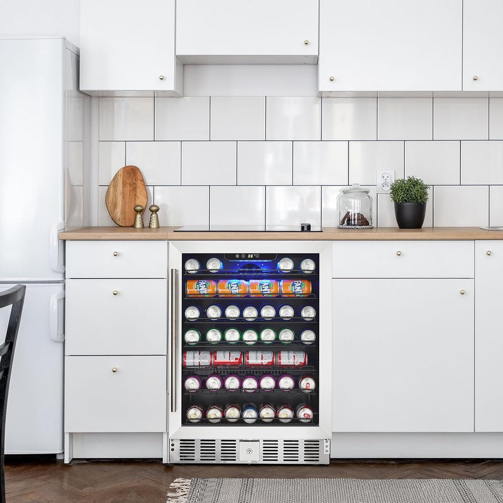 GarveeHome 24 in Beverage Refrigerator, 5.1 Cu.Ft Beverage Fridge, 166 Cans Capacity Drink Fridge with 36～60°F Adjustable Digital Temperature Control Compressor and Safety Lock