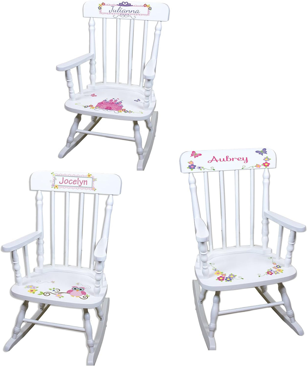 My Bambino Personalized Wooden Rocking Chair for Kids | Girls Rocking Chair White Wood Rocker | Custom Name Toddler Chair | Baby Shower & Birthday Gift