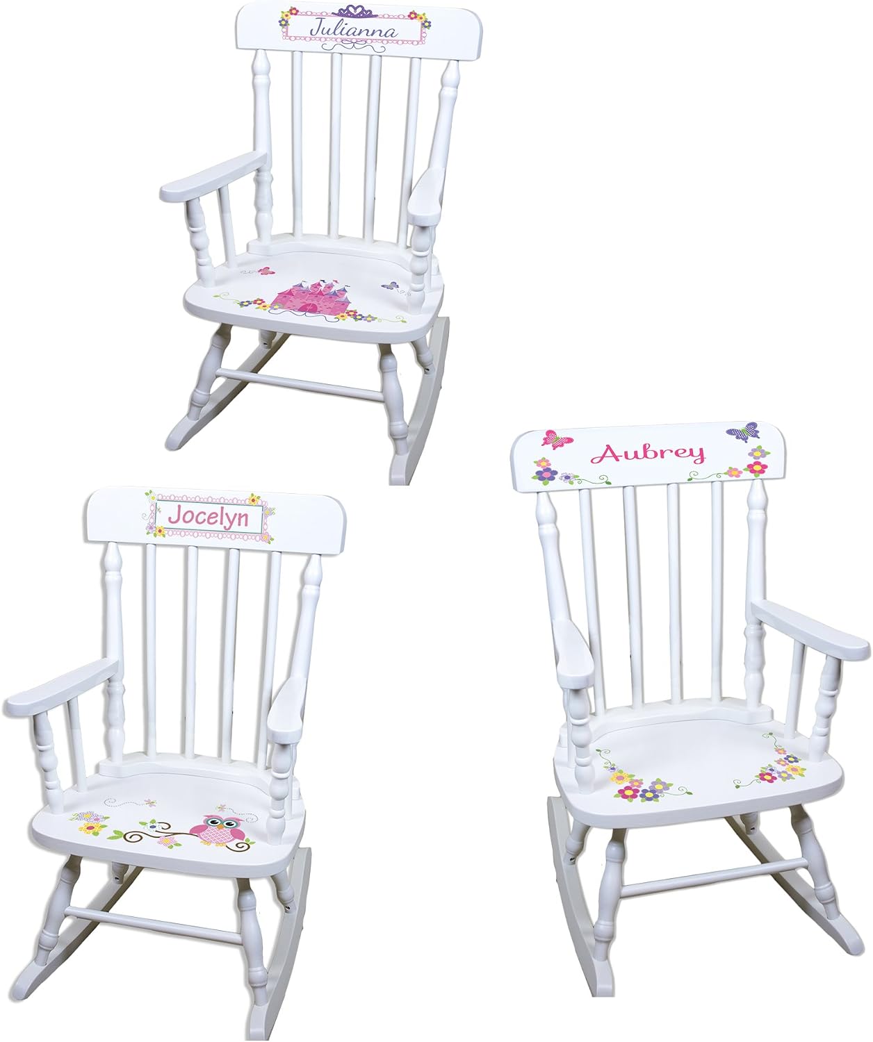 My Bambino Personalized Wooden Rocking Chair for Kids | Girls Rocking Chair White Wood Rocker | Custom Name Toddler Chair | Baby Shower & Birthday Gift