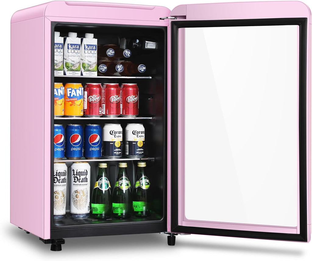 HAILANG Retro Beverage Refrigerator Cooler, 3.2 Cu.ft Mini Fridge with Glass Door for Soda Beer Wine, Beverage Cooler Prefect for Home, Bar