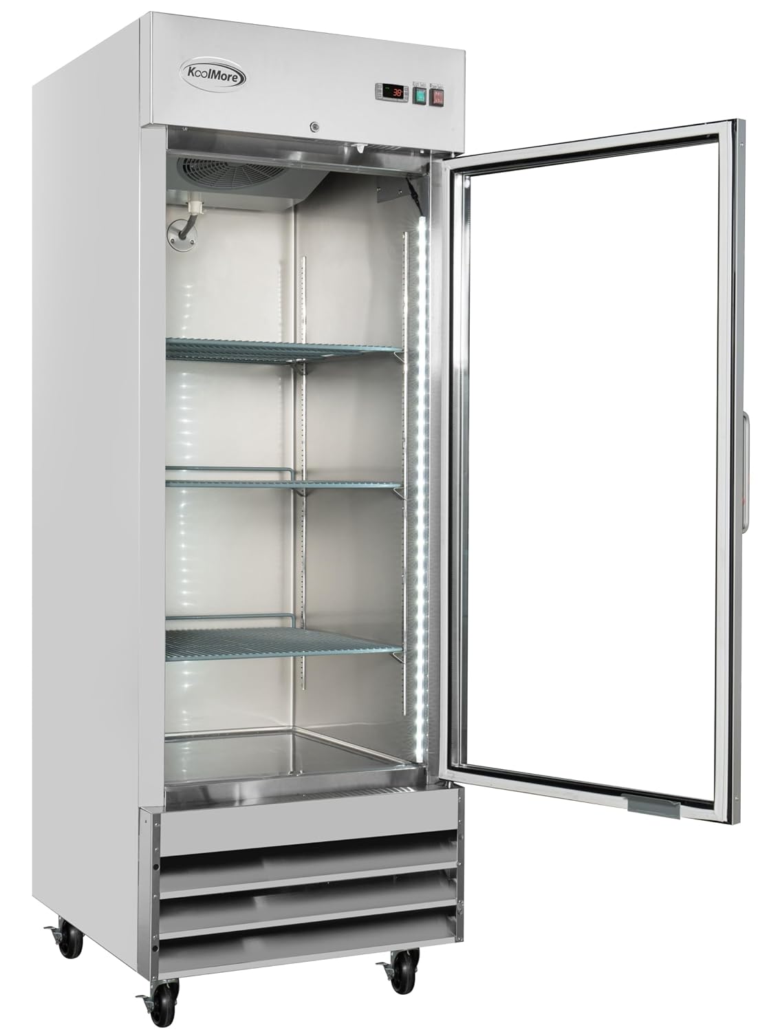 KoolMore - RIR-1D-GD 29' Stainless Steel 1 Glass Door Commercial Reach-in Refrigerator Cooler - 23 cu. ft