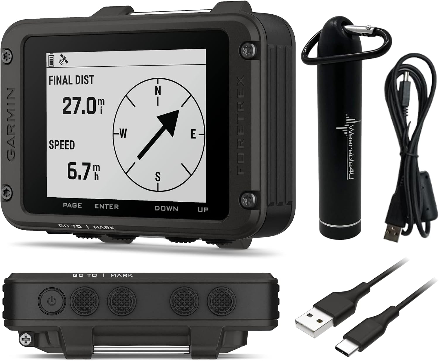 Garmin Foretrex 801 Wrist-Mounted GPS Navigator with Tactical Features, No Strap with Wearable4U E-Bank Bundle