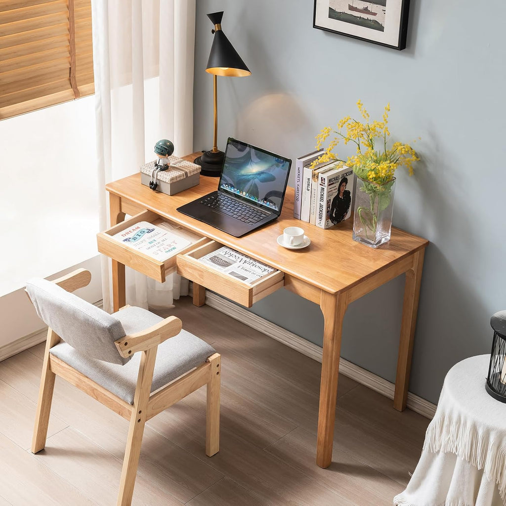 Solid Wood Desk, Gaming Study Home Office Desks for Work, Student PC Desk for Bedroom, Small Computer Desk for Small Spaces, Easy to Assemble (Wood Color, 39inch)