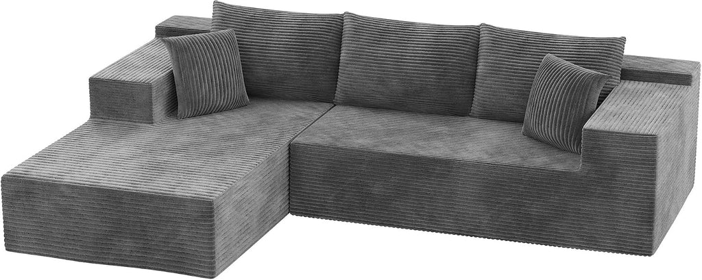 Homall 108' Modular Sectional Sofa, Boneless Couch with L-Shape Chaise, Cloud Couch with Deep Seat Upholstered, No Assembly Required for Living Room, Bedroom (Corduroy, Grey)