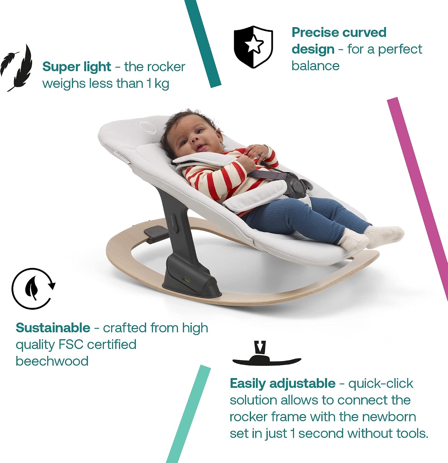 Bugaboo Giraffe Rocker Frame – FSC Certified Wooden Bouncer Base for Giraffe Newborn Set – Converts High Chair Newborn Seat into Portable Rocker – Natural Beechwood Baby Rocking Accessory