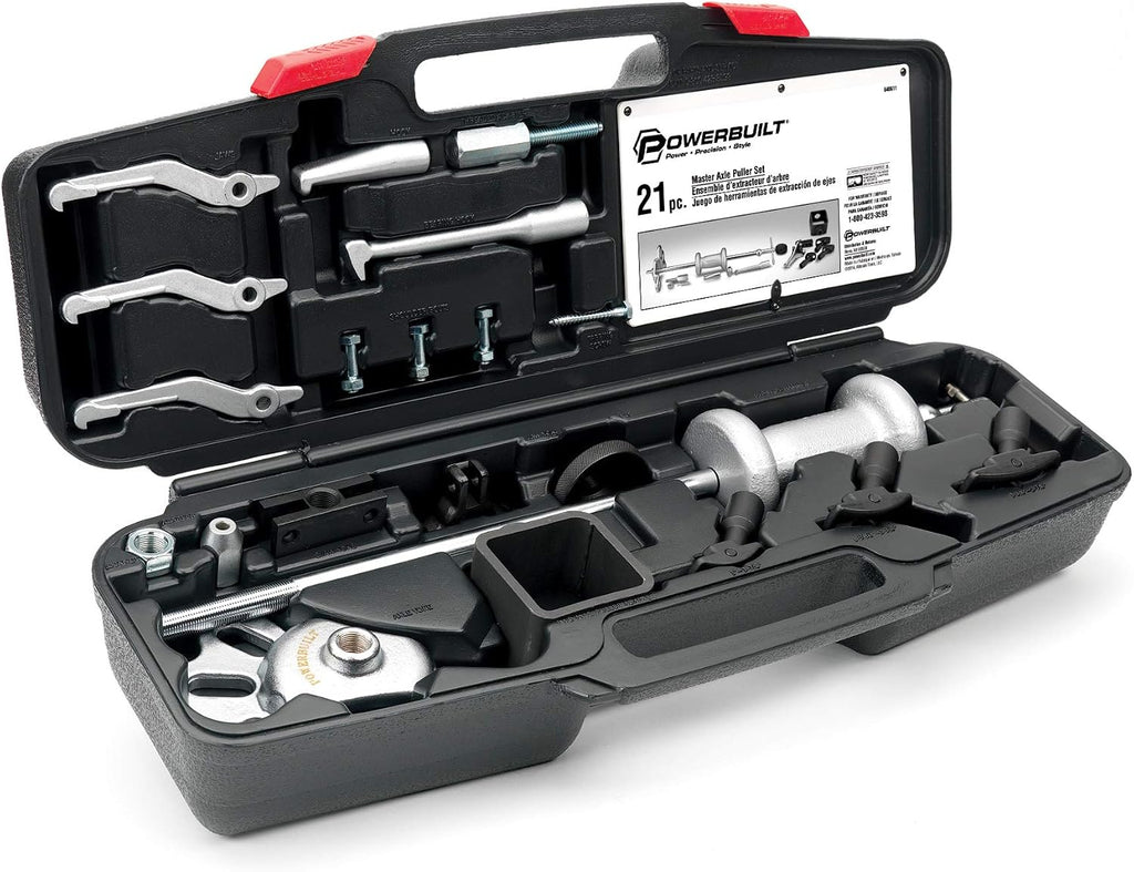 Powerbuilt Master Axle Puller Tool Set, Remove Car Front and Rear, Bearings and Seals, Vehicle Repair 21 Piece Kit - 648611, Silver