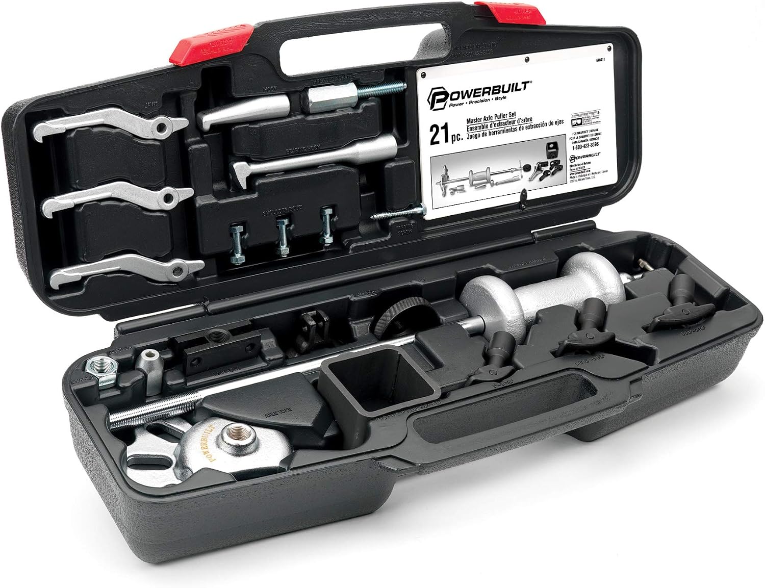 Powerbuilt Master Axle Puller Tool Set, Remove Car Front and Rear, Bearings and Seals, Vehicle Repair 21 Piece Kit - 648611, Silver