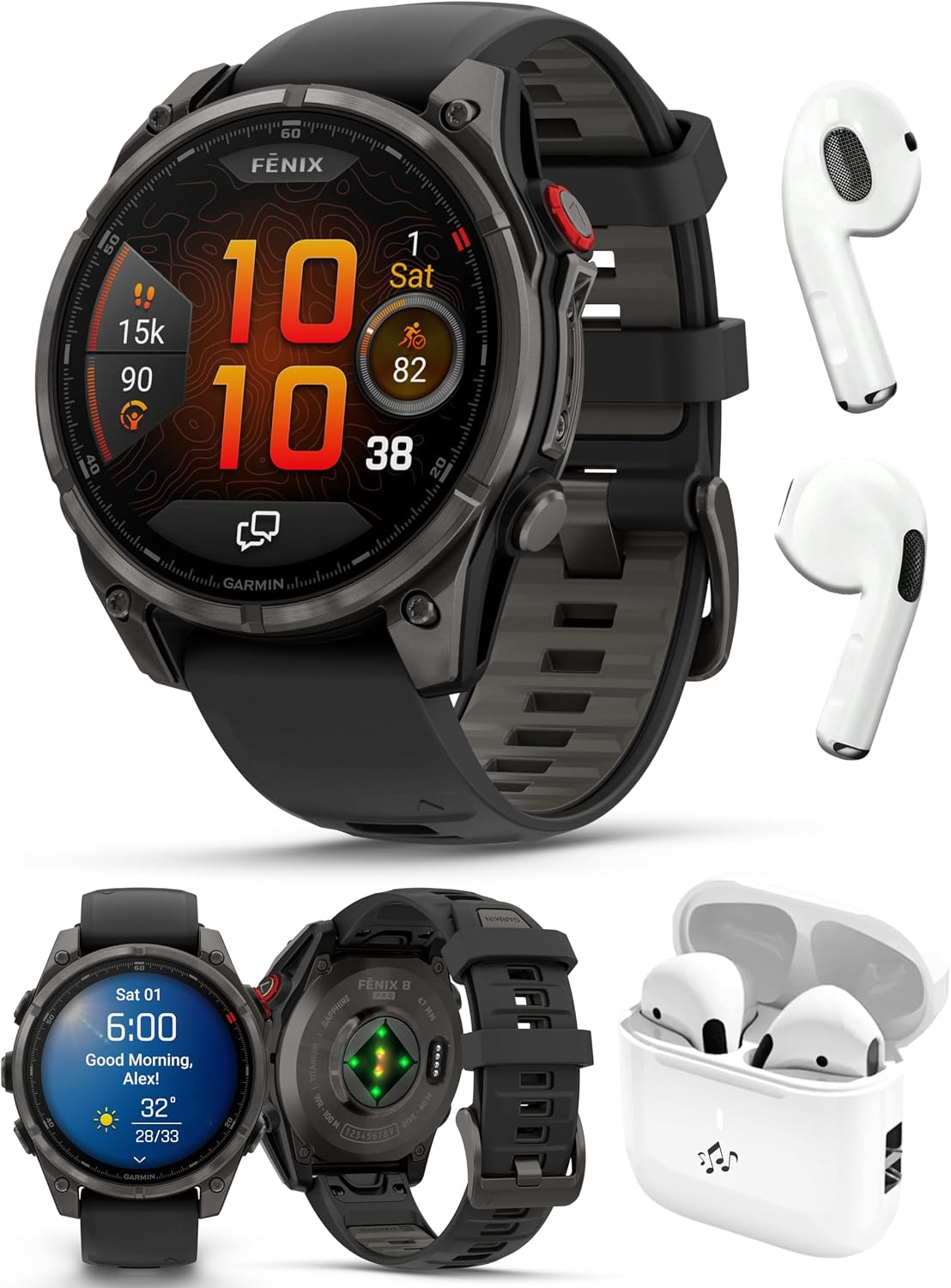 PlayBetter Garmin Fenix 8 Pro AMOLED Sapphire (47mm, Carbon Gray DLC Titanium) Multisport GPS Smartwatch Bundle - 1.4' Touchscreen, inReach Technology Wireless Running Earbuds
