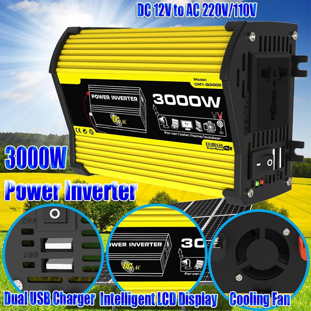 3000 Watt Solar Panel Controller and Inverter Solar Panel Kits with Adjustable Solar Panels Home Solar System Kits Fast Charge Complete Solar Panel Kits for RVs(Yellow,12V-220V)