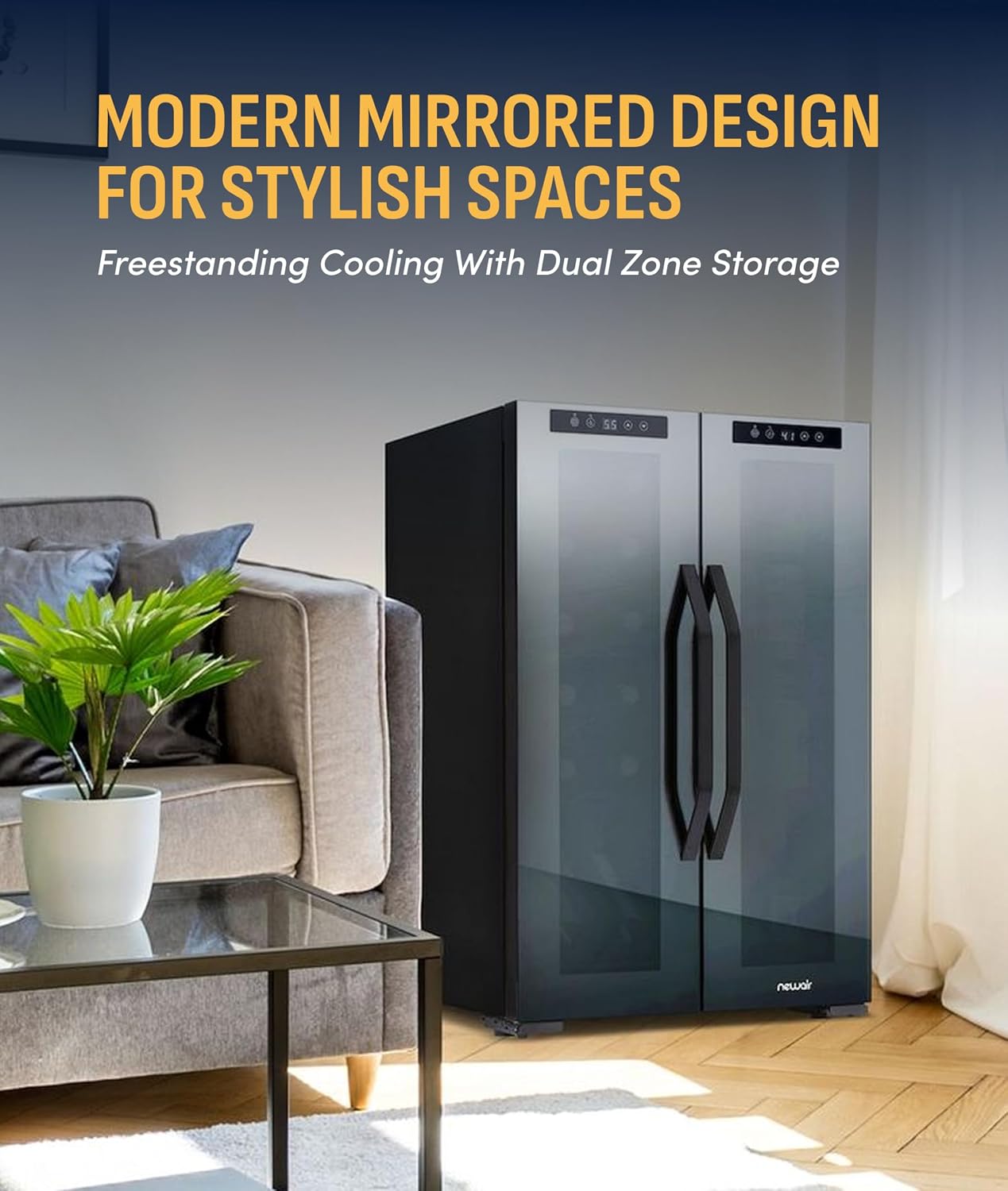 NewAir 20' Dual Zone Beverage Refrigerator & Wine Cooler for 12 Bottles & 39 Cans | Freestanding or Built-In Under Counter Mini Fridge for Beer, Wine and Soda | Black