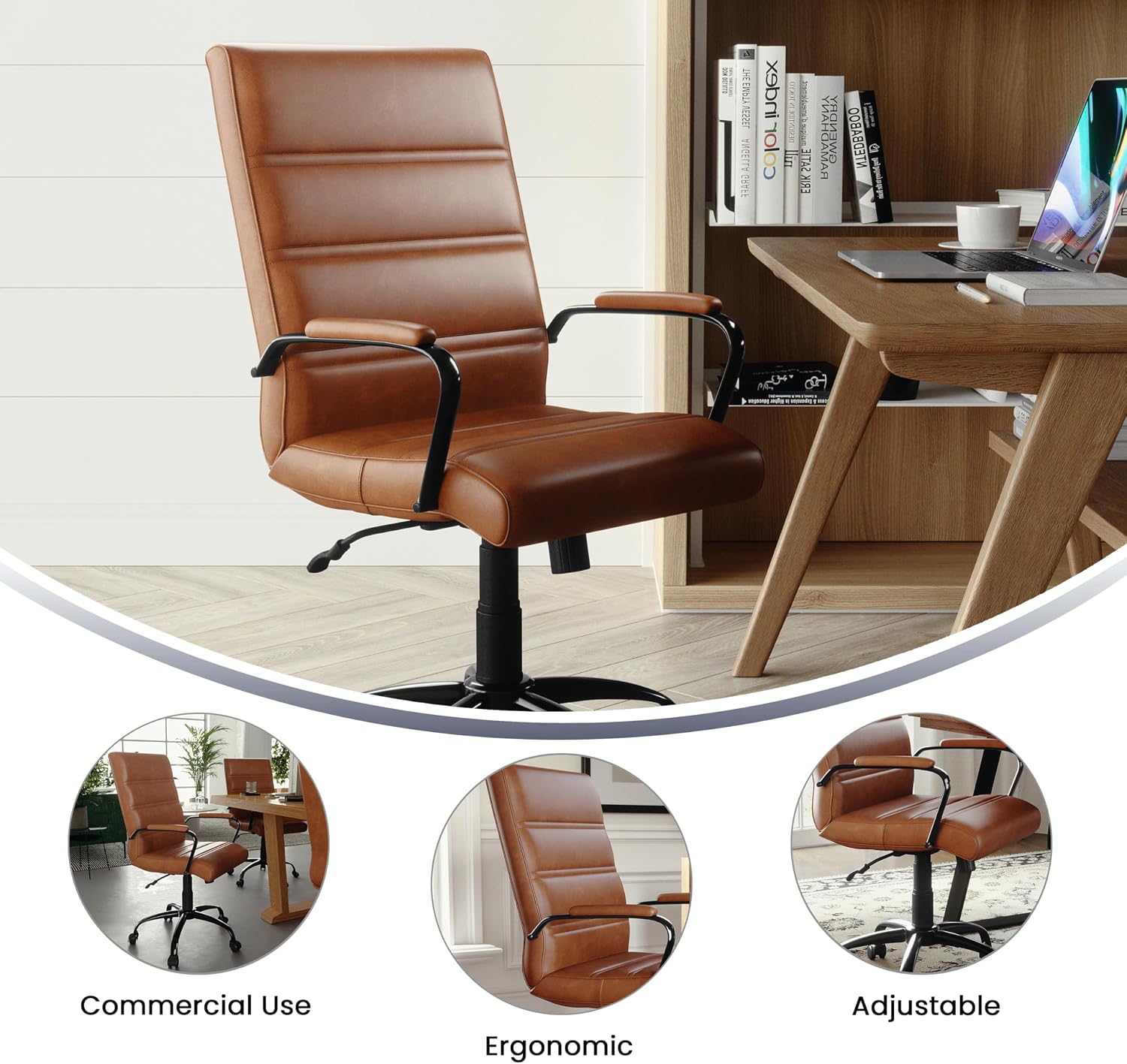 Flash Furniture Whitney Mid-Back Desk Chair - Brown LeatherSoft Executive Swivel Office Chair with Black Frame - Swivel Arm Chair