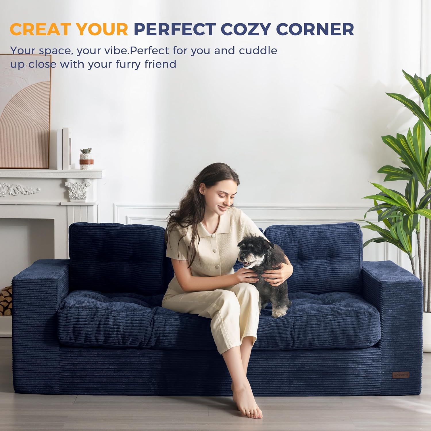MAXYOYO 3 Seater Couch for Living Room, Boneless Couch with Tufted Cushion & Backrest, Upholstered Floor Sofa, Sofa in A Box, Navy