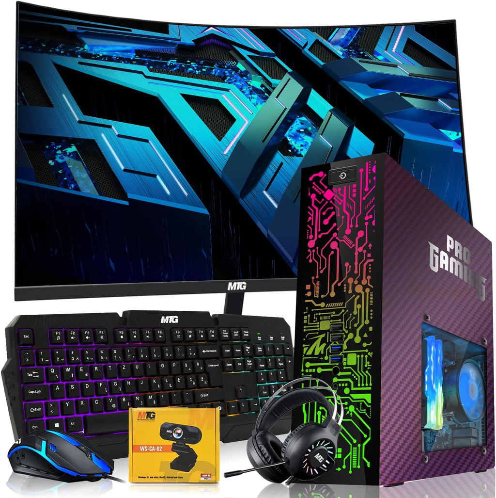 HP Chameleon Desktop Computer PC–Intel Core i5,16GB ARGB RAM,512GB SSD,GT-1030 Graphic Card,27 Inch Curved Monitor,RGB KBM with AI Copilot Key,RGB Headphone,Webcam,Windows 11 (Renewed)