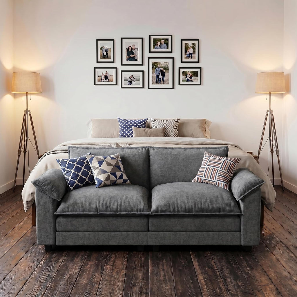 Homall 80' Modular Sectional Sofa, Loveseat Sofa Couch with Double-Layer Cushion, DIY Combination Chenille Deep 2-Seat Cloud Couch for Living Room, Apartment (Bright Grey, Loveseat Sofa)