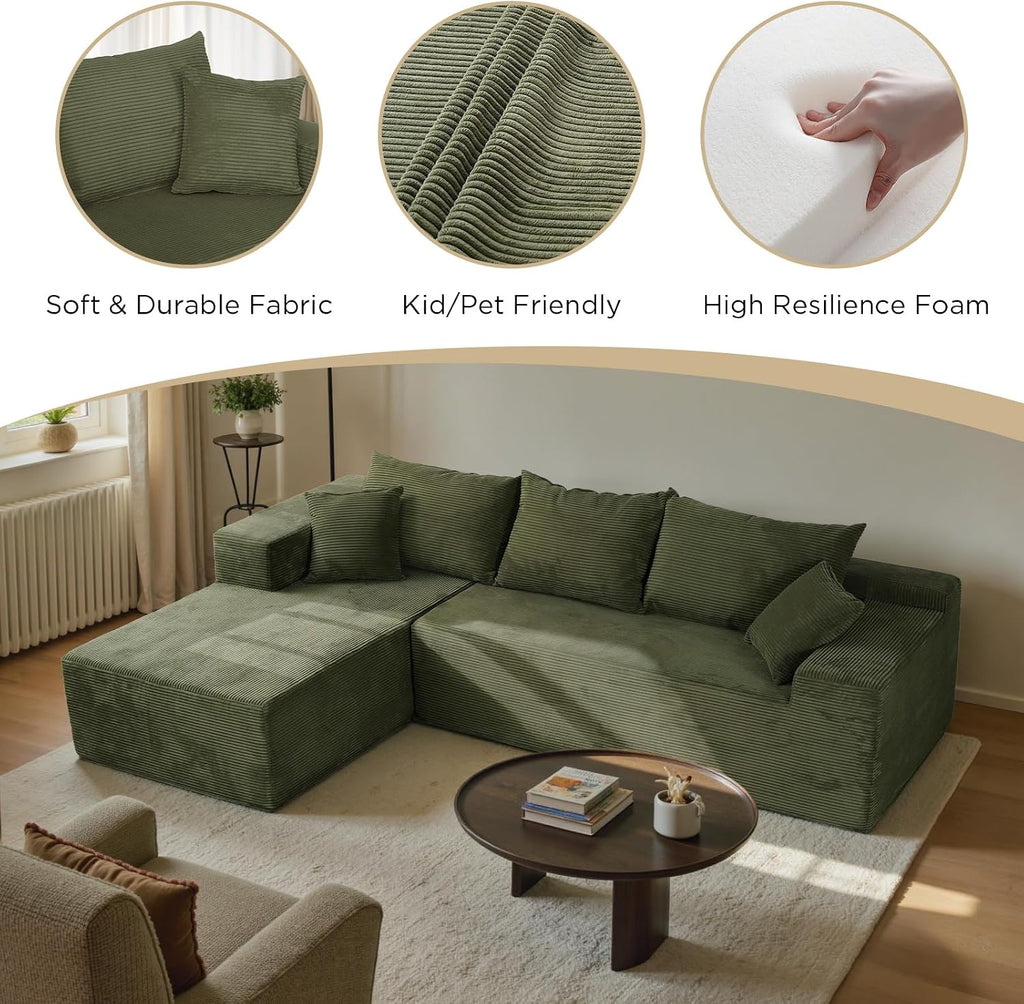 Green 103' Sectional Couches for Living Room, Boneless Couch with L-Shape Chaise, Modular Sofa in Box with Deep Seat, No Assembly Required