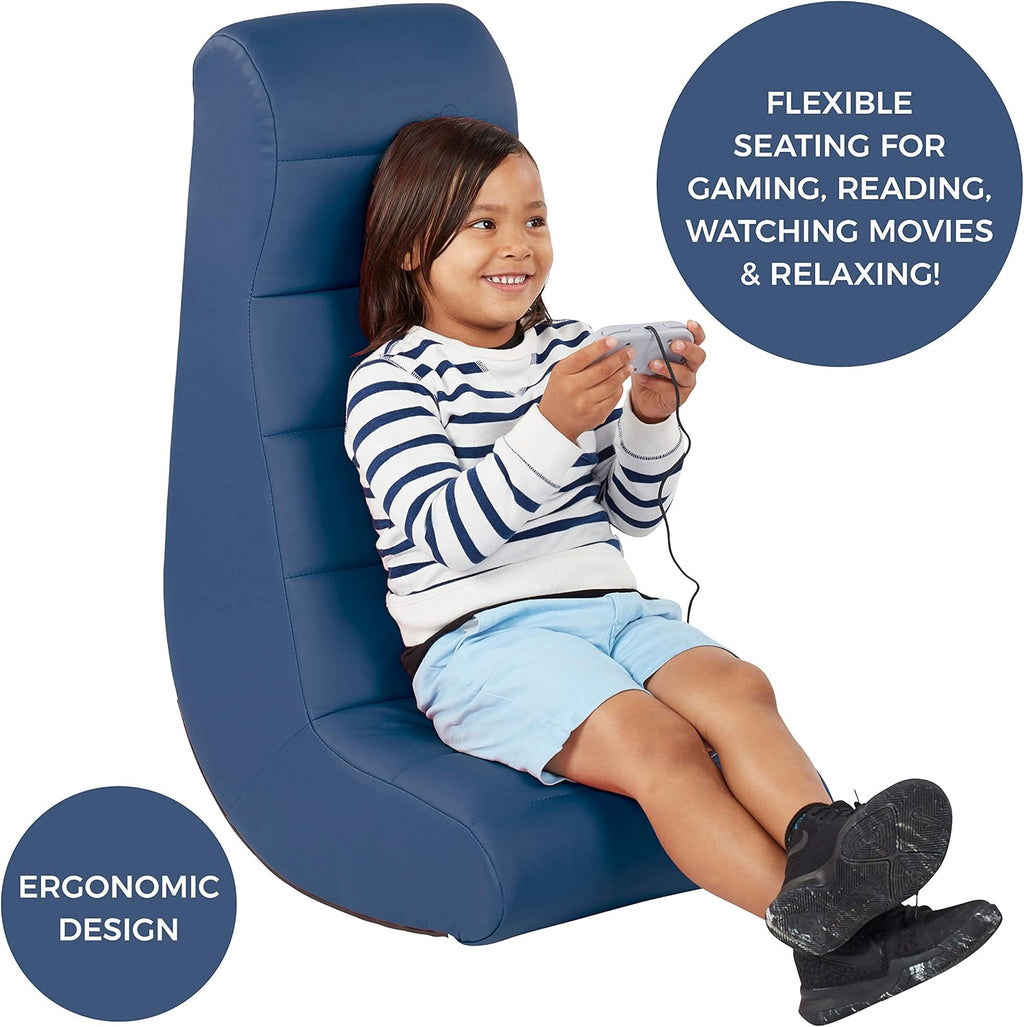 Factory Direct Partners Soft Ergonomic Horizontal Soft Floor Video Rocker - Cushioned Ground Chair Great for Reading, Gaming or Watching TV for Kids, Teens and Adults - Navy, 10489-NV
