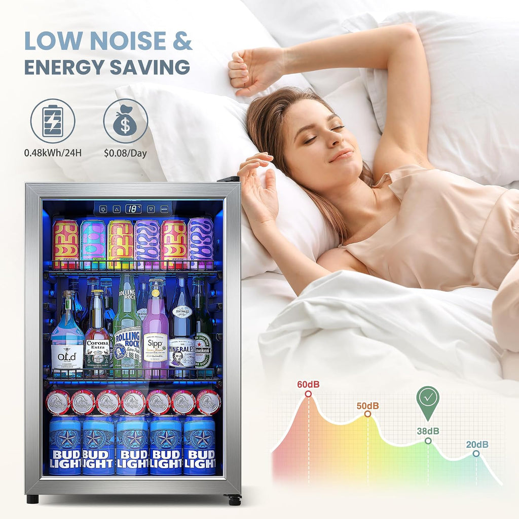 Manastin Beverage Refrigerator Cooler-Mini Fridge Freestanding Cooler with Glass Door, Adjustable Shelves & Digital Temperature Display for Drink, Wine or Beer (Silver, 2.47 Cu.Ft)